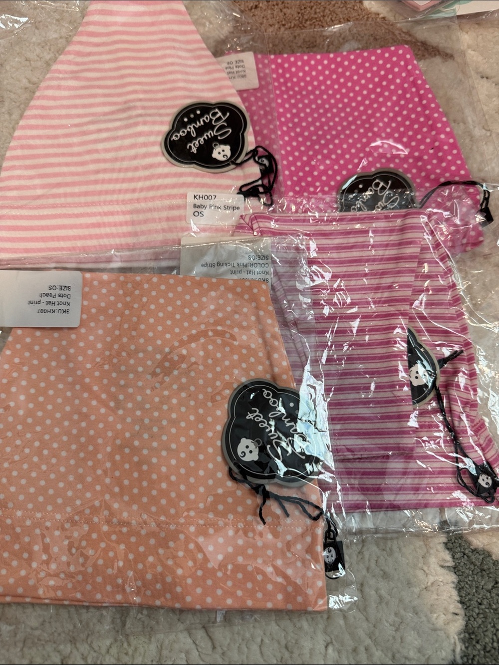 Sweet Bamboo Kids Stripe & Dot Hat Set - Pink, Light Pink, Peach